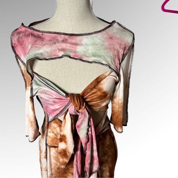 The Curve L.A. Tye Dye Key Hole Tie Front Maxi Dress Size 3X - Picture 4 of 6